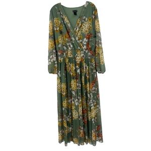 Kate&Lily green floral long-sleeve maxi dress lightweight chiffon cottagecore16W